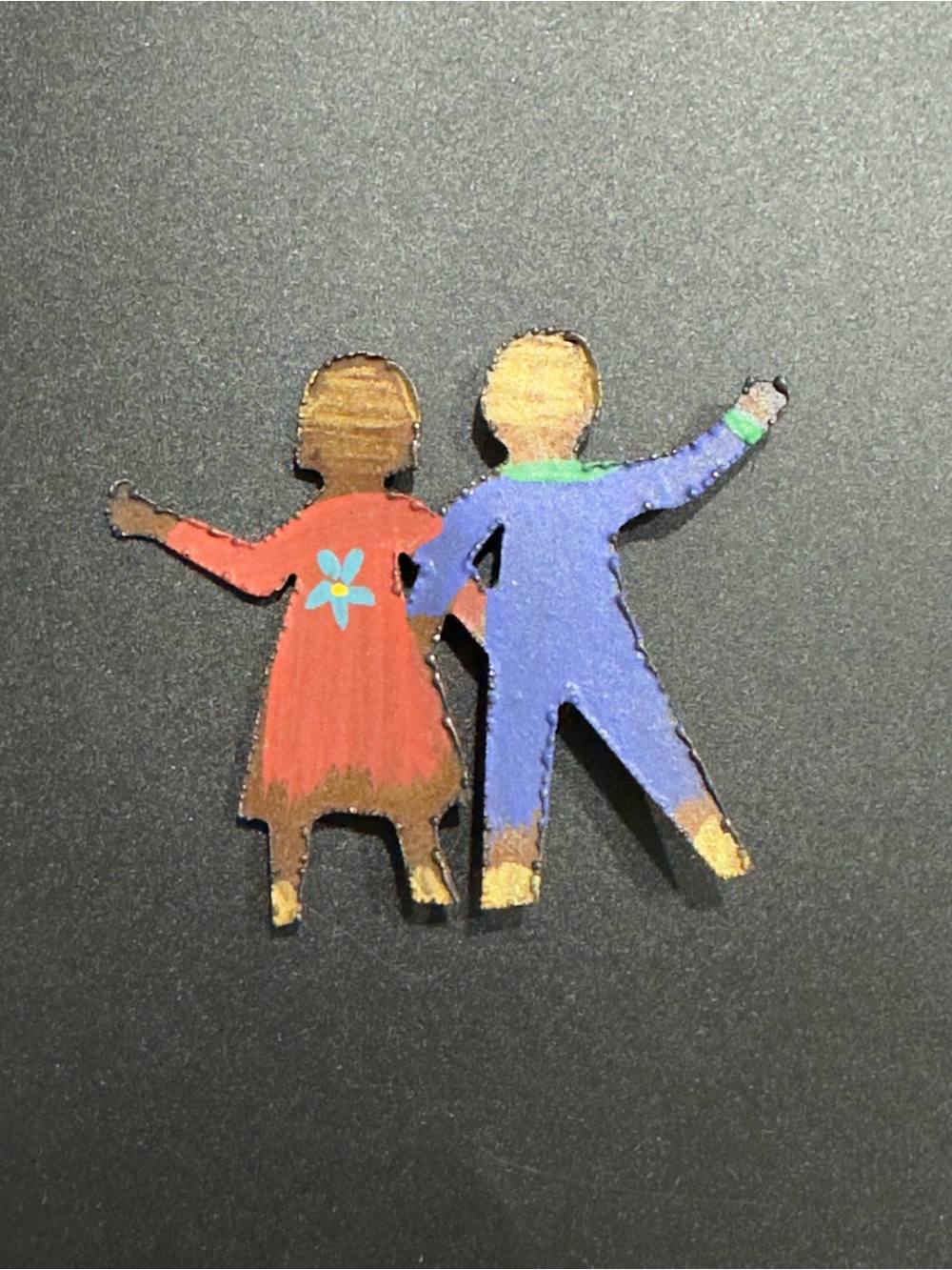 80s Vintage Gina Designs of Napa Valley Handmade Couple Brooch Blue & Red